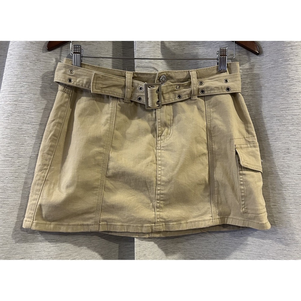 Hot Kiss Y2K Khaki Cargo Mini Skirt Belt‎ with Holes Early 2000 Era